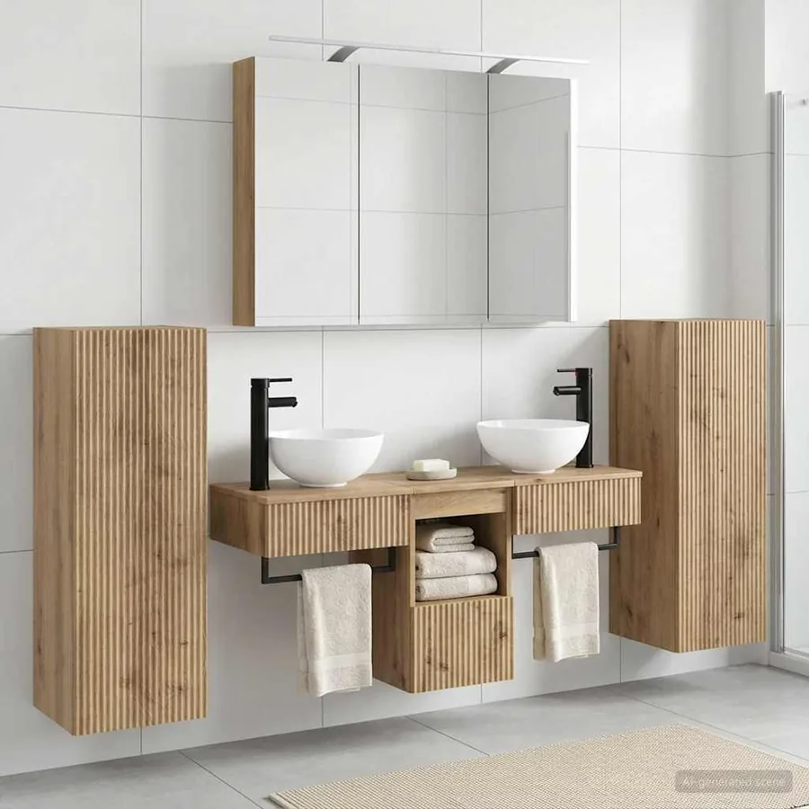 Ensemble de mobilier de salle de bain 6 pc Chêne artisanal