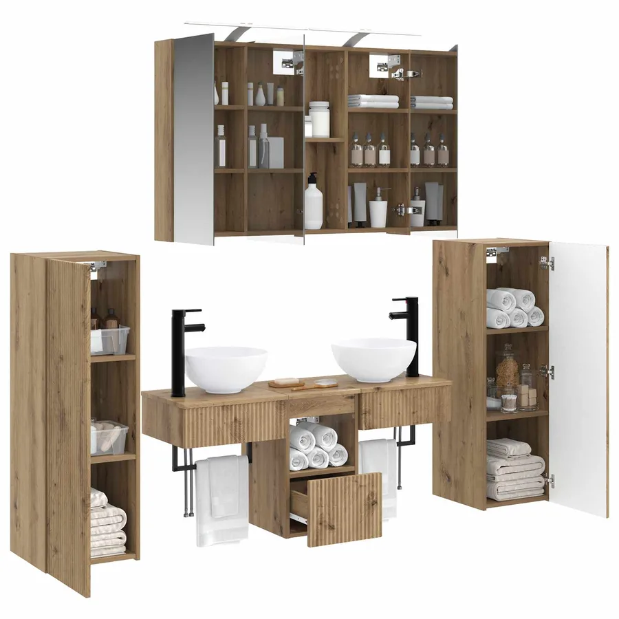 Ensemble de mobilier de salle de bain 6 pc Chêne artisanal - 3