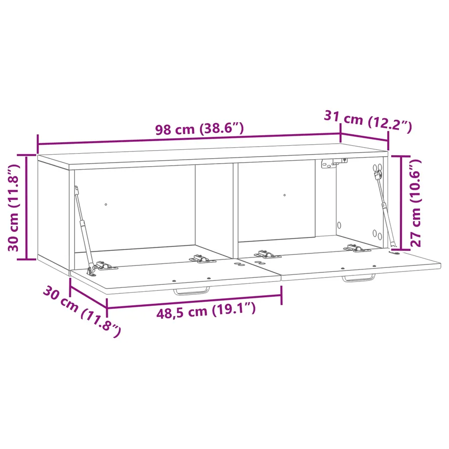 Meuble TV mural Sonoma gris 98 x 31 x 30 cm Bois d'ingénierie - 12