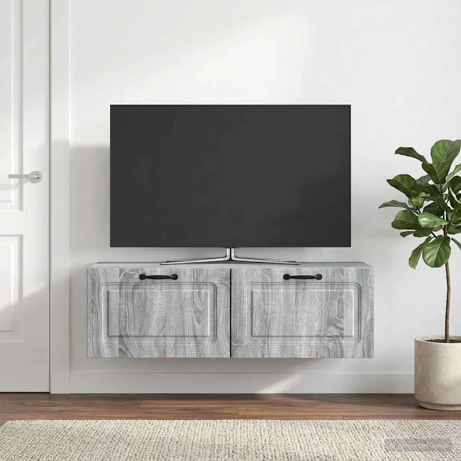 Meuble TV mural Sonoma gris 98 x 31 x 30 cm Bois d'ingénierie - 4