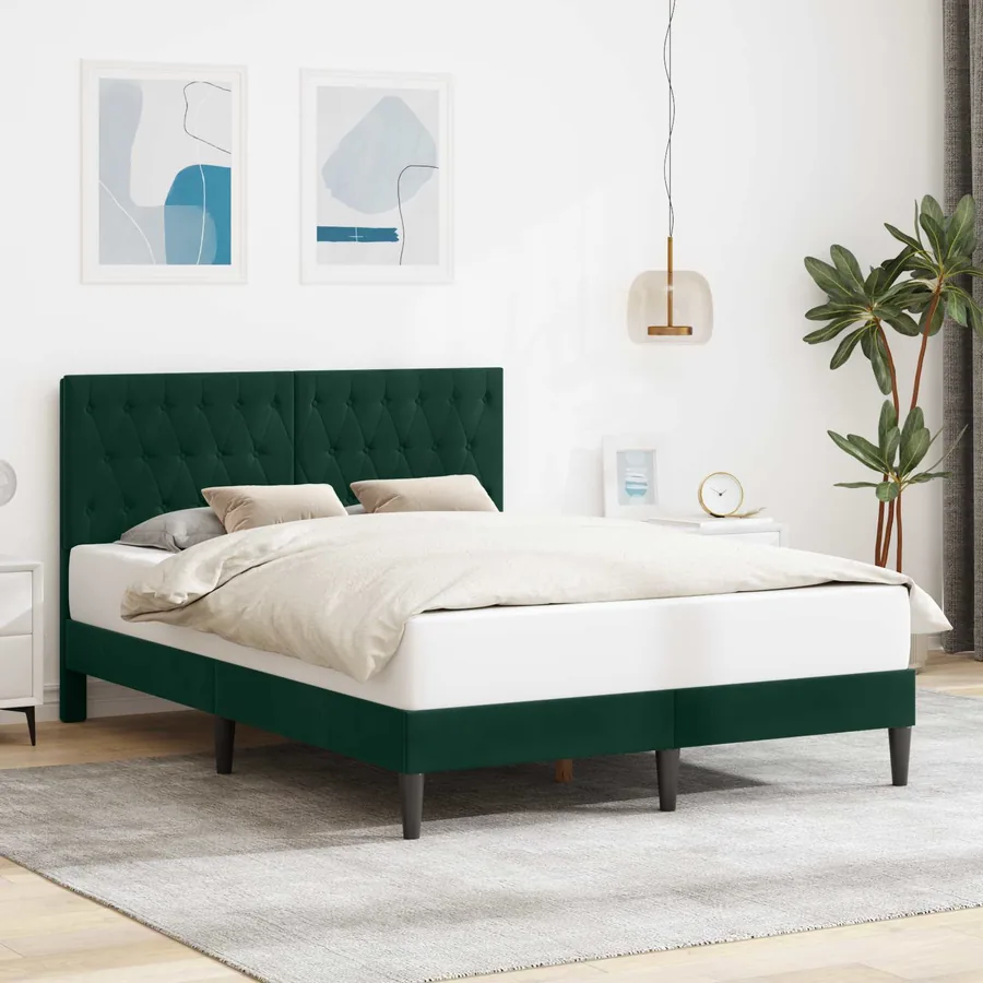 Cadre de lit avec tête de lit Vert foncé 140 x 190 cm Velours