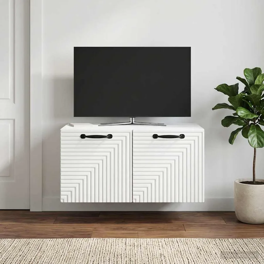Meuble TV mural Blanc 59,5 x 41 x 30 cm Bois d'ingénierie
