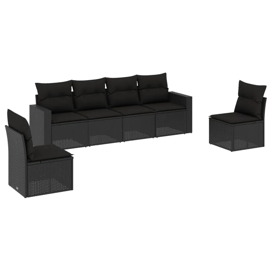 Salon de jardin 6 pcs avec coussins noir résine tressée - 2