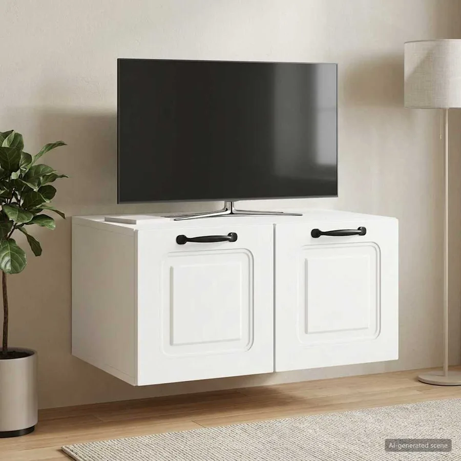 Meuble TV mural Blanc 59,5 x 41 x 30 cm Bois d'ingénierie - 4