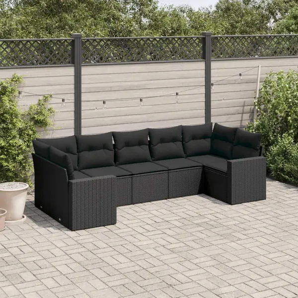 Salon de jardin 7 pcs avec coussins noir résine tressée 62 x 62 x 69 cm - 61,8 kg