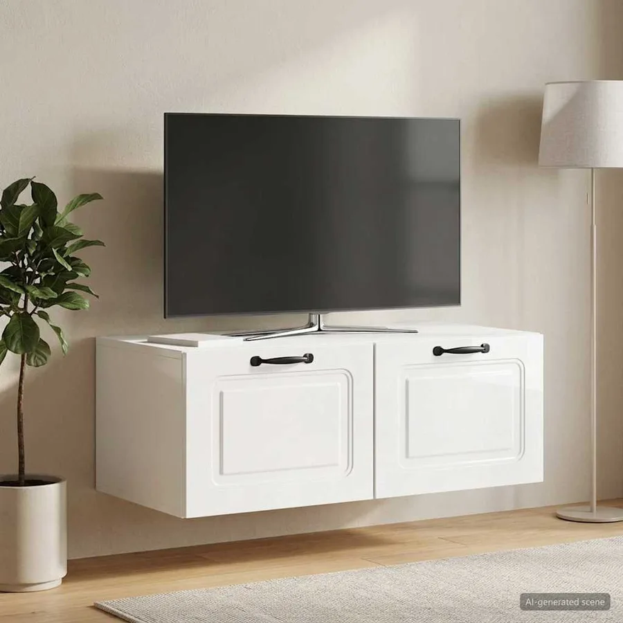 Meuble TV mural Montage mural Blanc brillant 78,5 x 41 x 30 cm - 4