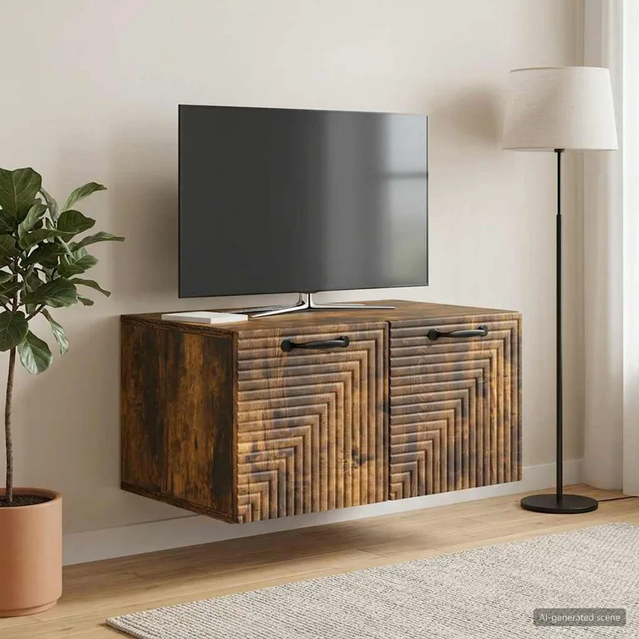 Meuble TV mural Chêne fumé 59,5 x 41 x 30 cm Bois d'ingénierie - 4