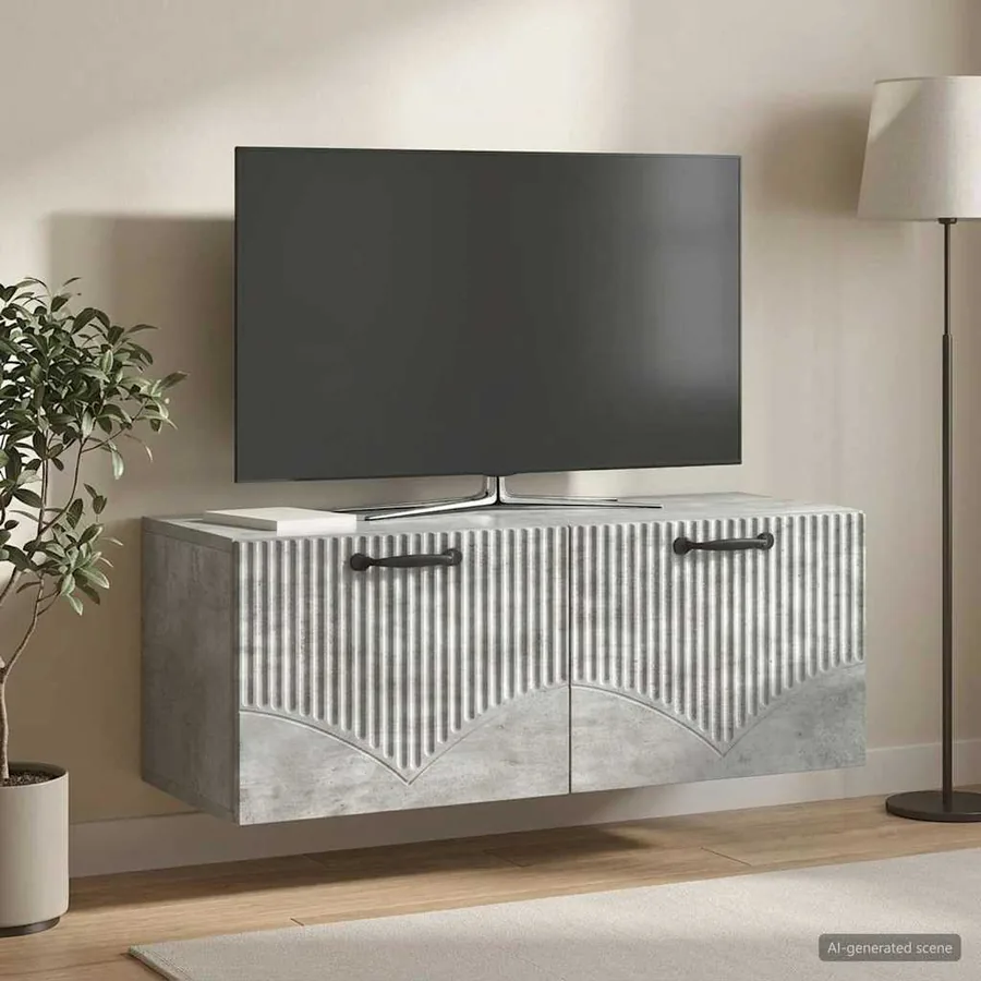 Meuble TV mural Gris béton 78,5 x 31 x 30 cm Bois d'ingénierie