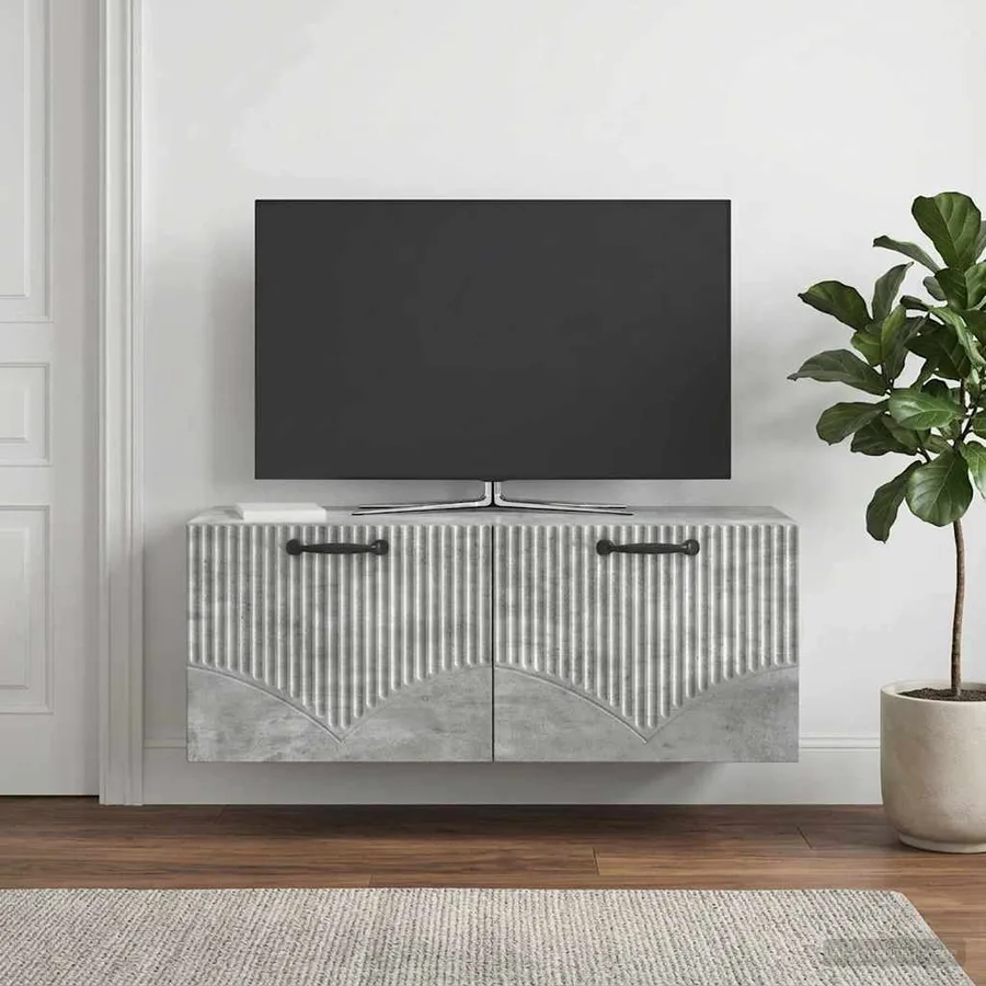 Meuble TV mural Gris béton 78,5 x 31 x 30 cm Bois d'ingénierie - 4