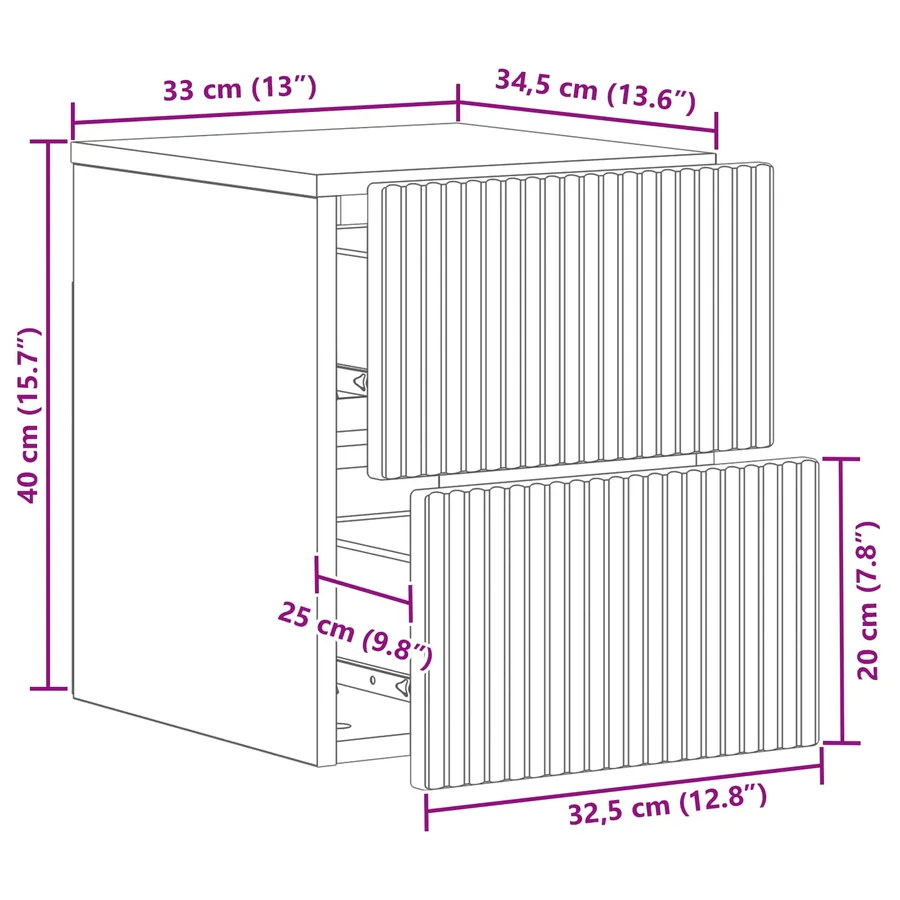 Cabinet de chevet mural Chêne artisanal 33 x 34,5 x 40 cm - 8