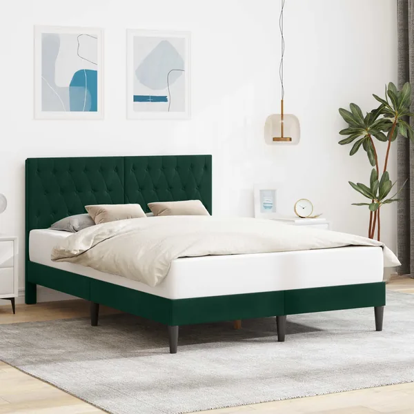 Cadre de lit avec tête de lit Vert foncé 160 x 200 cm Velours