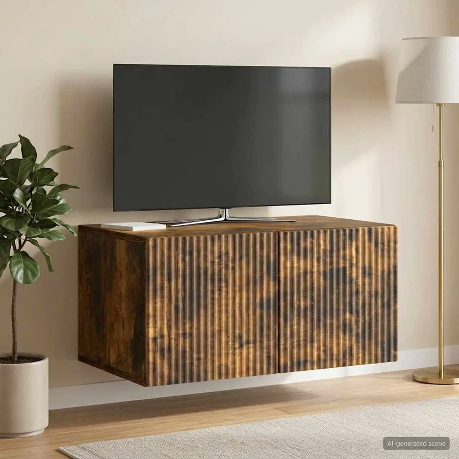 Meuble TV mural Chêne fumé 59,5 x 41 x 30 cm Bois d'ingénierie - 4