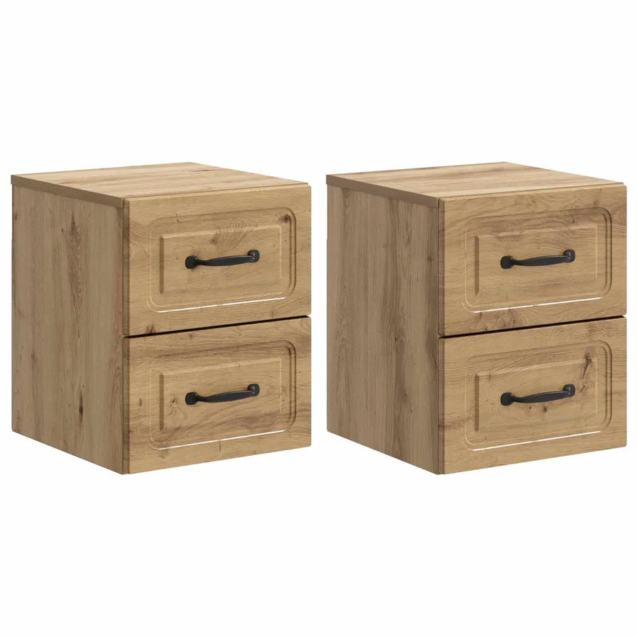 Cabinet de chevet mural 2 pc Chêne artisanal 34,5 x 33 x 40 cm - 2
