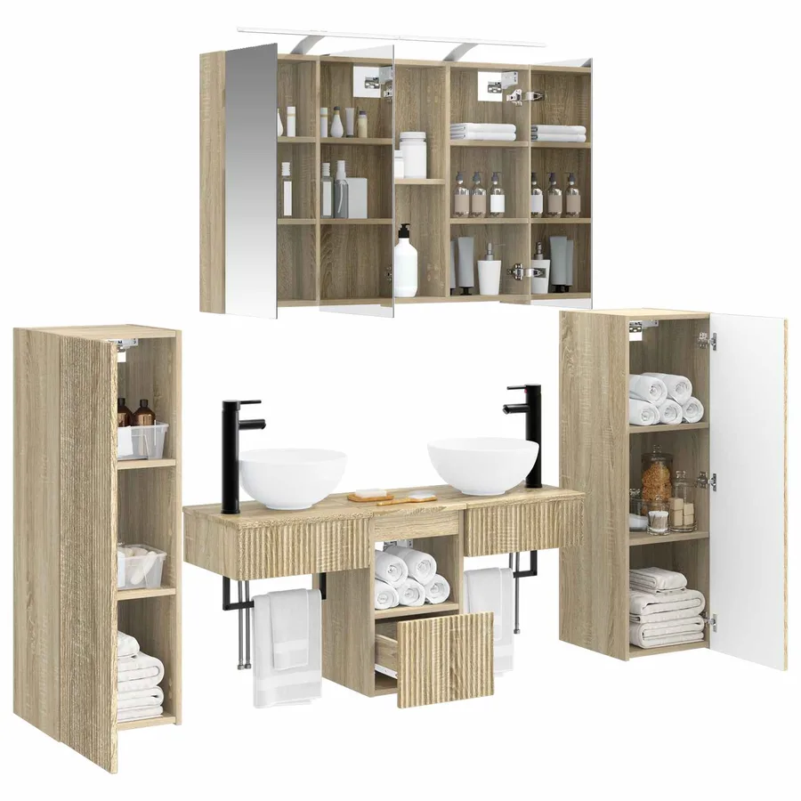 Ensemble de mobilier de salle de bain 6 pcs Chêne Sonoma - 3