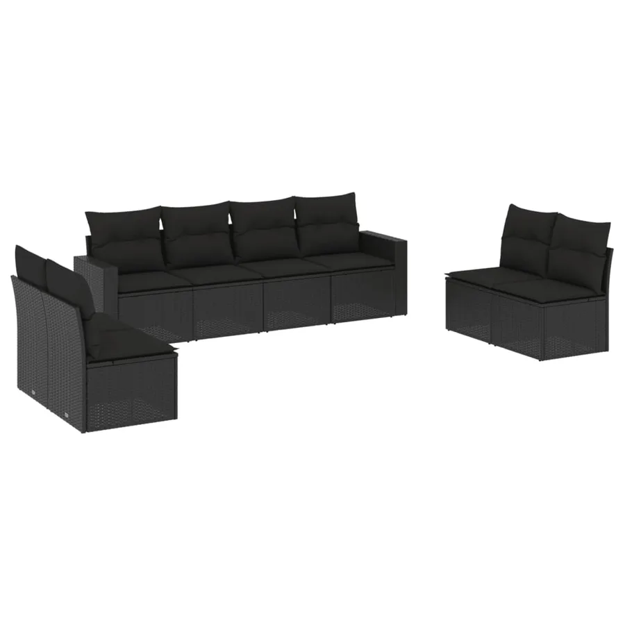 Salon de jardin 8 pcs avec coussins noir résine tressée - 2