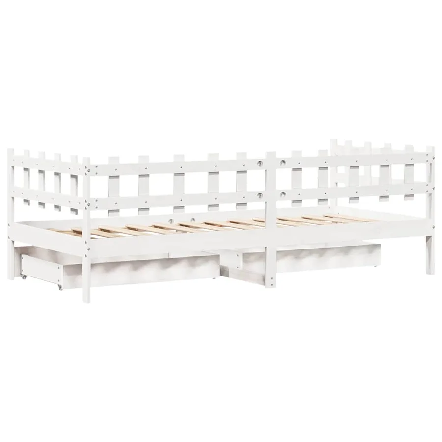 Lit de jour et tiroirs sans matelas blanc 90x190 cm bois massif - 8