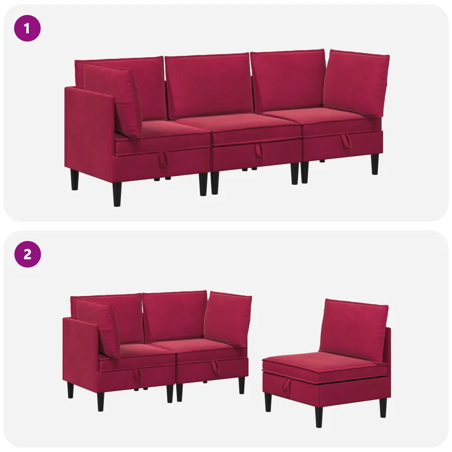 Ensemble de meubles pour le salon 3 pcs Bordeaux Velours - 10