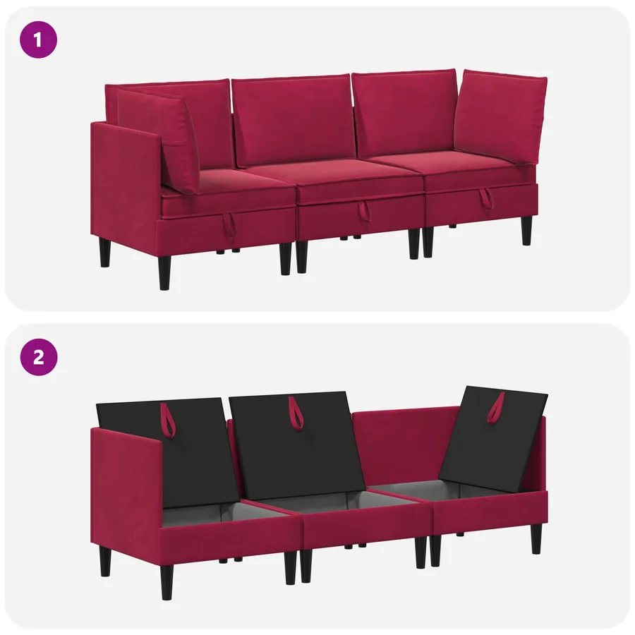Ensemble de meubles pour le salon 3 pcs Bordeaux Velours - 9