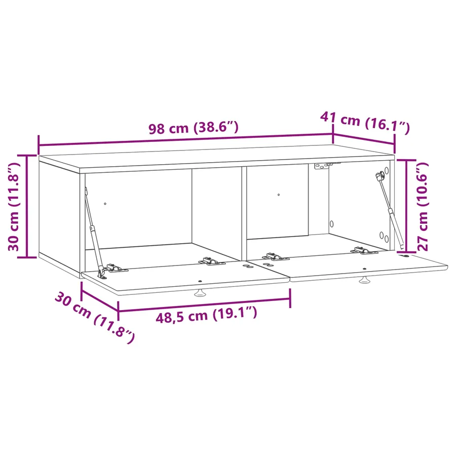 Meuble TV mural 98 x 41 x 30 cm Noir Bois d'ingénierie - 11