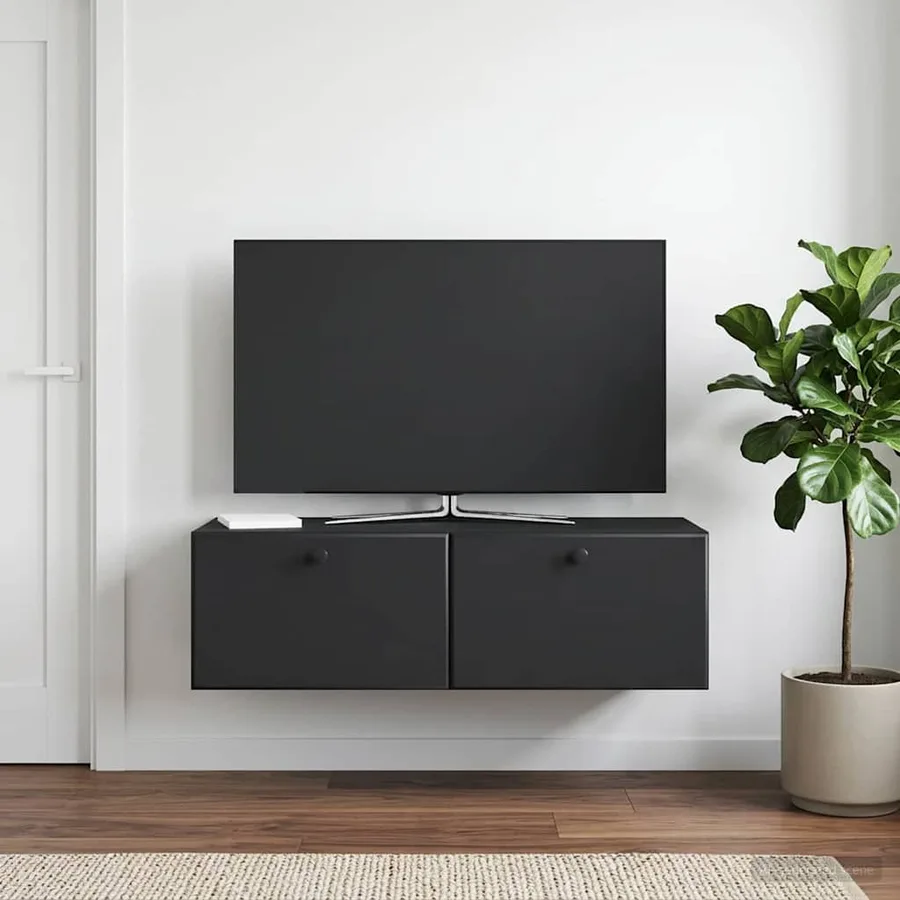 Meuble TV mural 98 x 41 x 30 cm Noir Bois d'ingénierie - 4