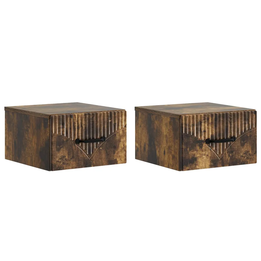 Cabinet de chevet mural 2 pcs Chêne fumé 34,5 x 33 x 20 cm - 2