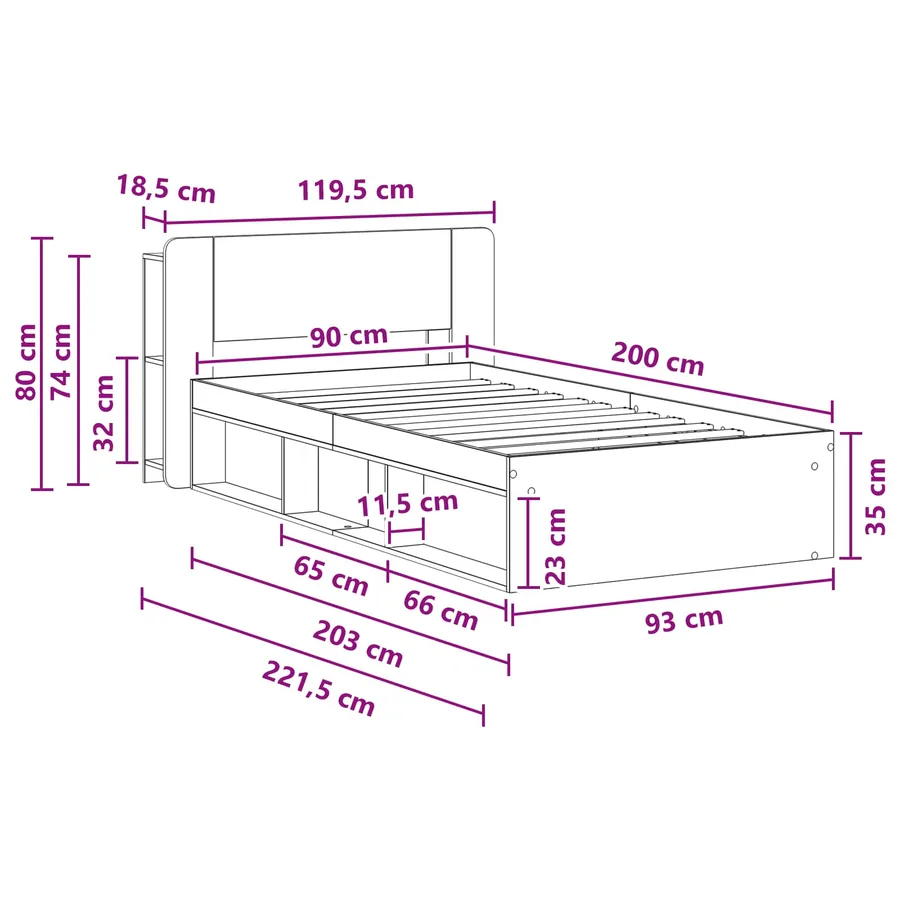 Cadre de lit avec rangement Chêne fumé 90 x 200 cm - 9