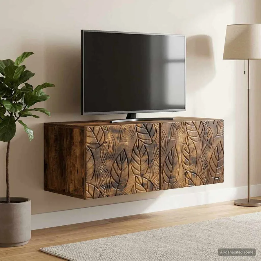 Meuble TV mural 78,5 x 41 x 30 cm Chêne fumé Bois d'ingénierie - 3