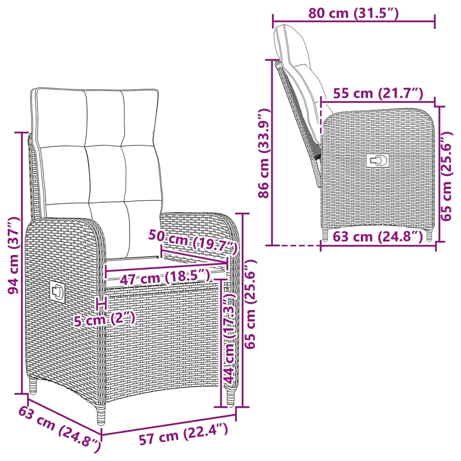 Chaise de jardin inclinable Marron et crème blanche - 11