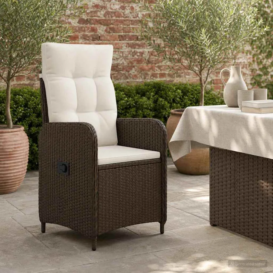 Chaise de jardin inclinable Marron et crème blanche - 3