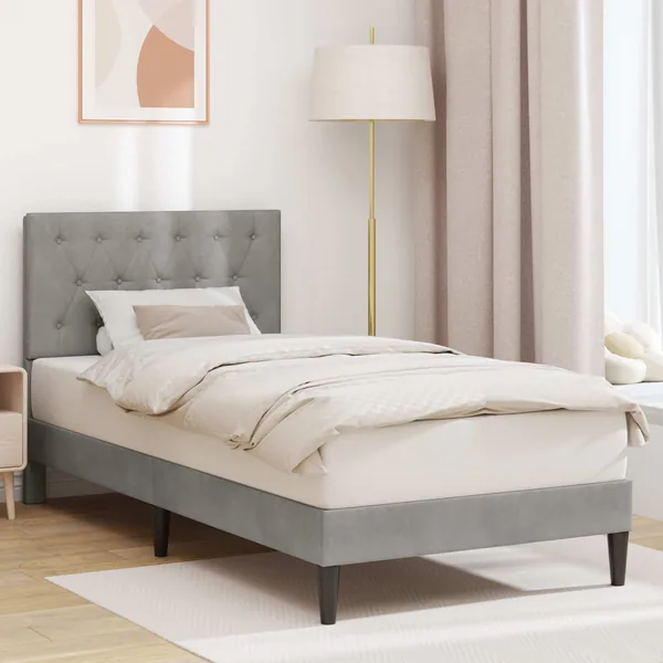 Cadre de lit avec tête de lit Gris clair 90 x 200 cm Velours