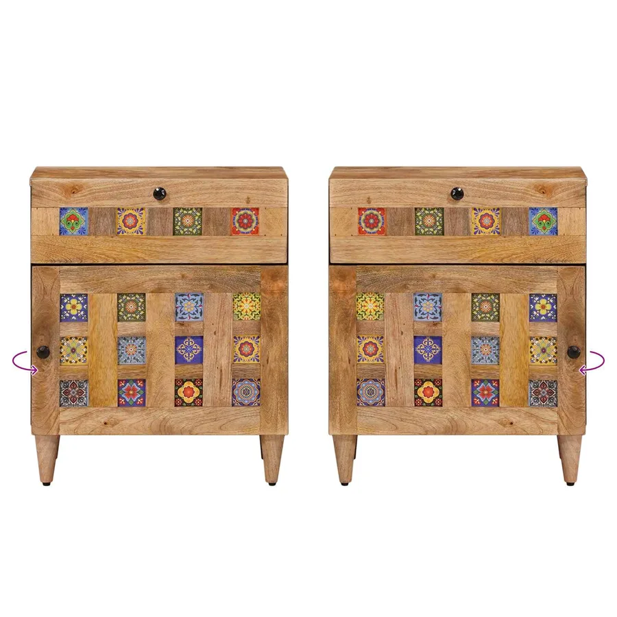 Cabinet de chevet Naturel 50 x 33 x 60 cm Bois de mangue massif - 10