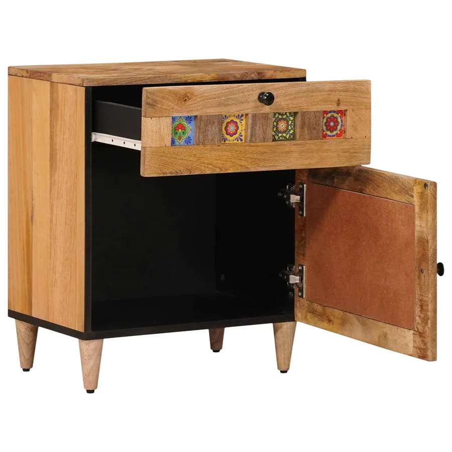 Cabinet de chevet Naturel 50 x 33 x 60 cm Bois de mangue massif - 2