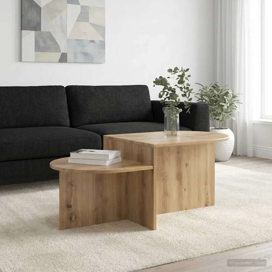 Table basse Chêne artisanal 100 x 50 x 40 cm Bois d'ingénierie - 4