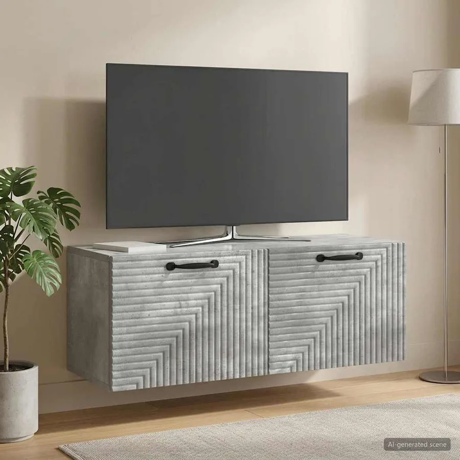 Meuble TV mural Gris béton 78,5 x 31 x 30 cm Bois d'ingénierie - 4