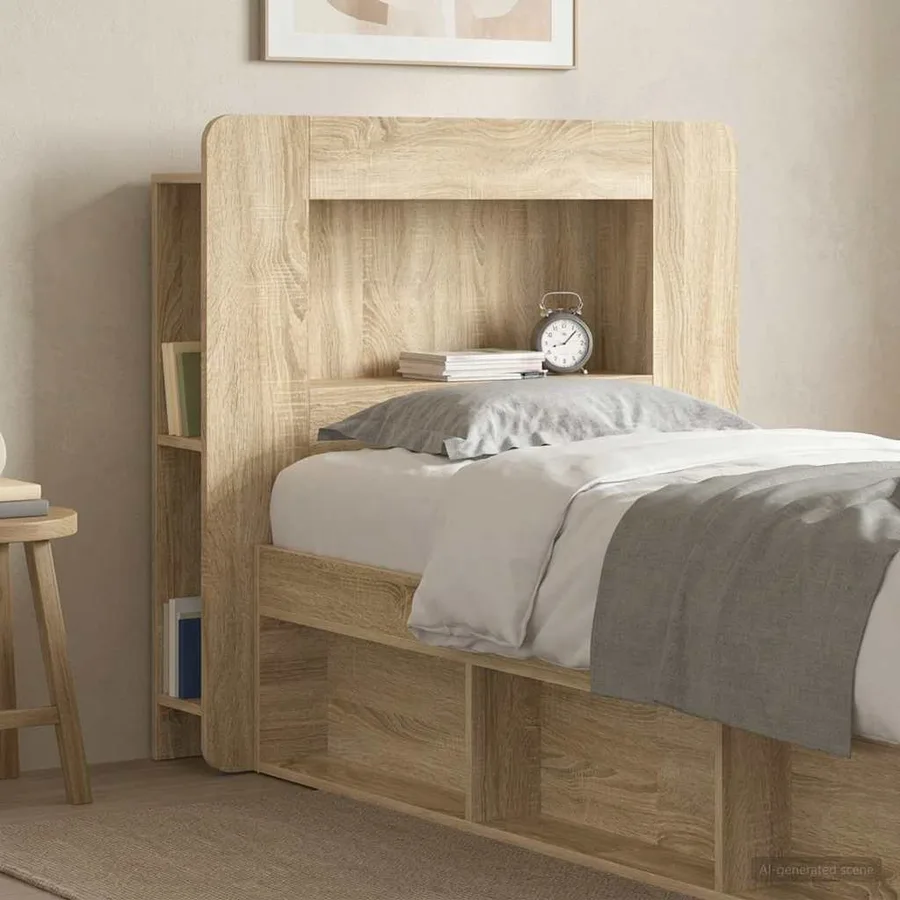 Cabinet de Tête de Lit avec stockage Bois d’ingénierie - 4