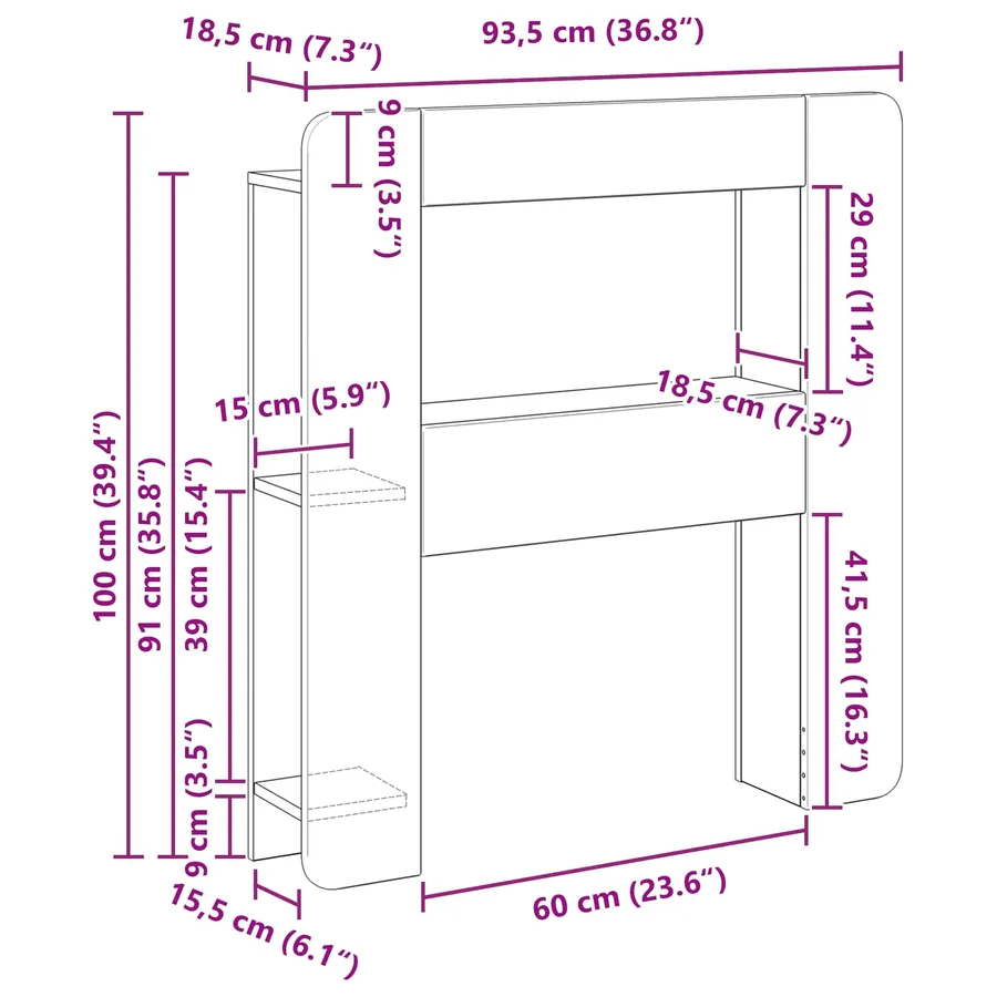 Cabinet de Tête de Lit avec stockage Bois d’ingénierie - 8