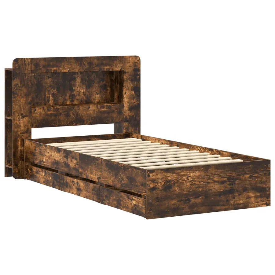 Cadre de lit avec rangement Chêne fumé 75 x 190 cm - 3