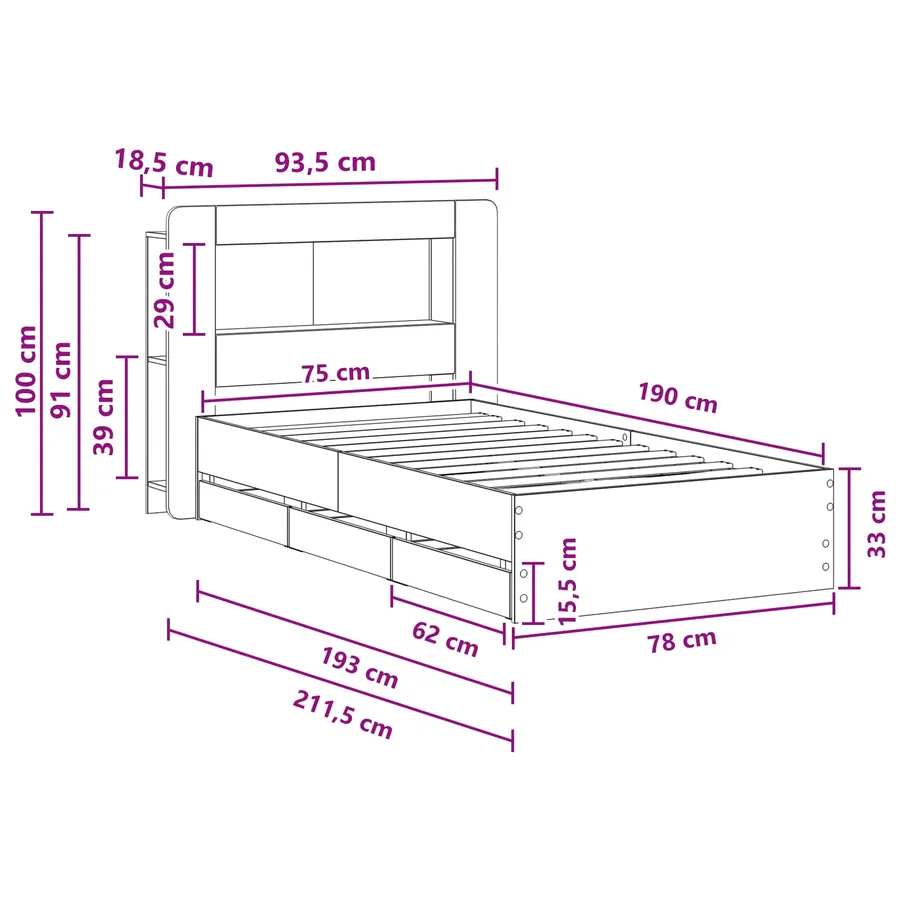 Cadre de lit avec rangement Chêne fumé 75 x 190 cm - 8