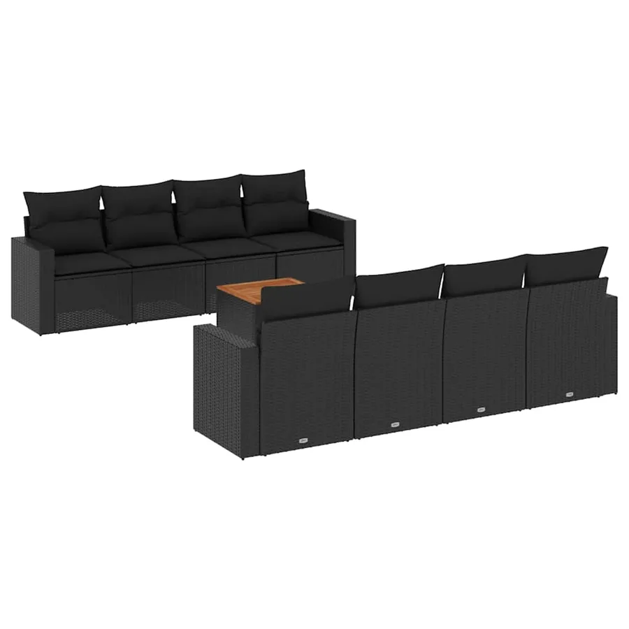 Salon de jardin 9 pcs avec coussins noir résine tressée - 2