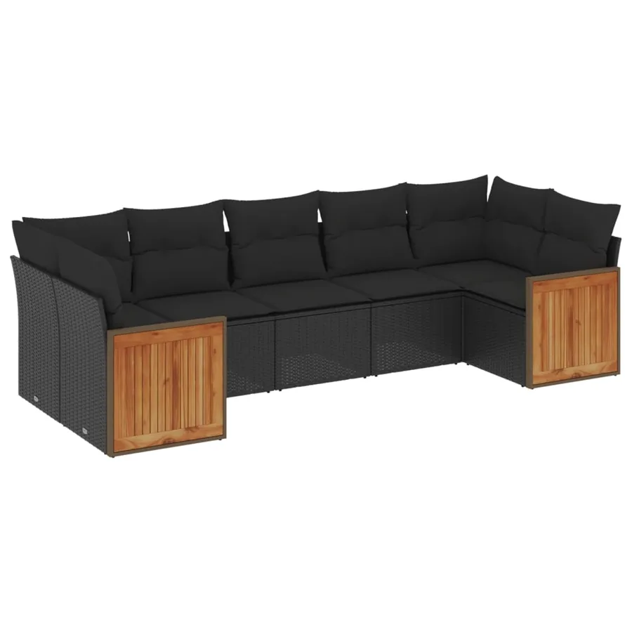 Salon de jardin 7 pcs avec coussins noir résine tressée 62 x 62 x 69 cm - 64,4 kg - 2