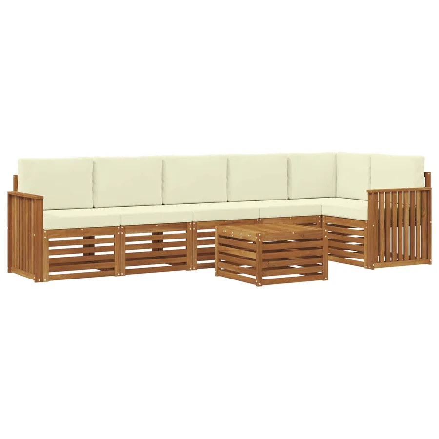 Ensemble de canapé d'angle avec coussin 7 pcs Naturel et Crème - 2