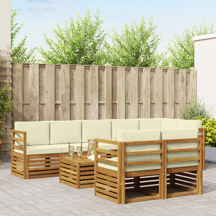Ensembles de canapés avec coussin 9 pcs Naturel et Crème