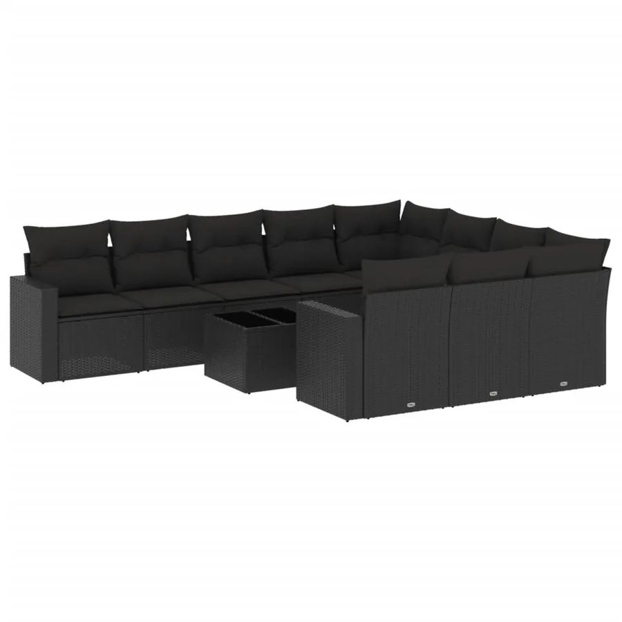 Salon de jardin 11 pcs avec coussins noir résine tressée - 2
