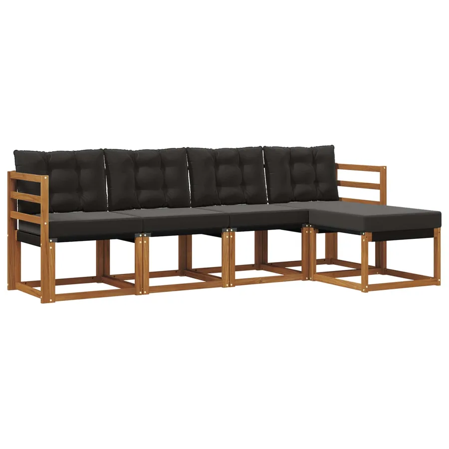 Ensemble de canapés d'extérieur 5 pcs Naturel et Noir - 2