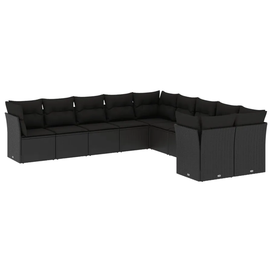Salon de jardin 10 pcs avec coussins noir résine tressée - 2