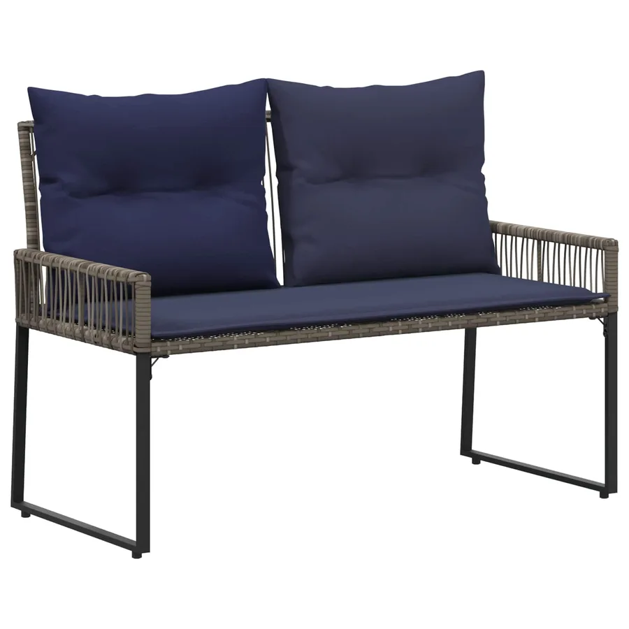 Banc extérieur avec coussin 4 pcs Gris et bleu marine polyrotin - 2