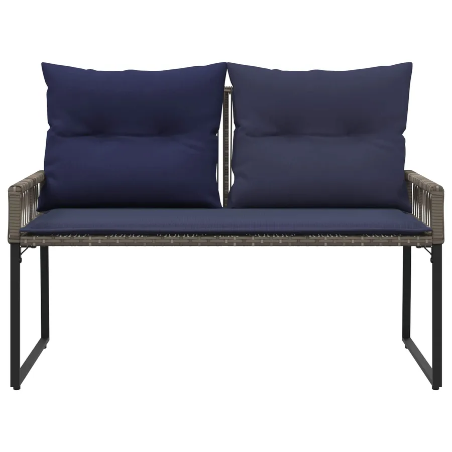 Banc extérieur avec coussin 4 pcs Gris et bleu marine polyrotin - 5
