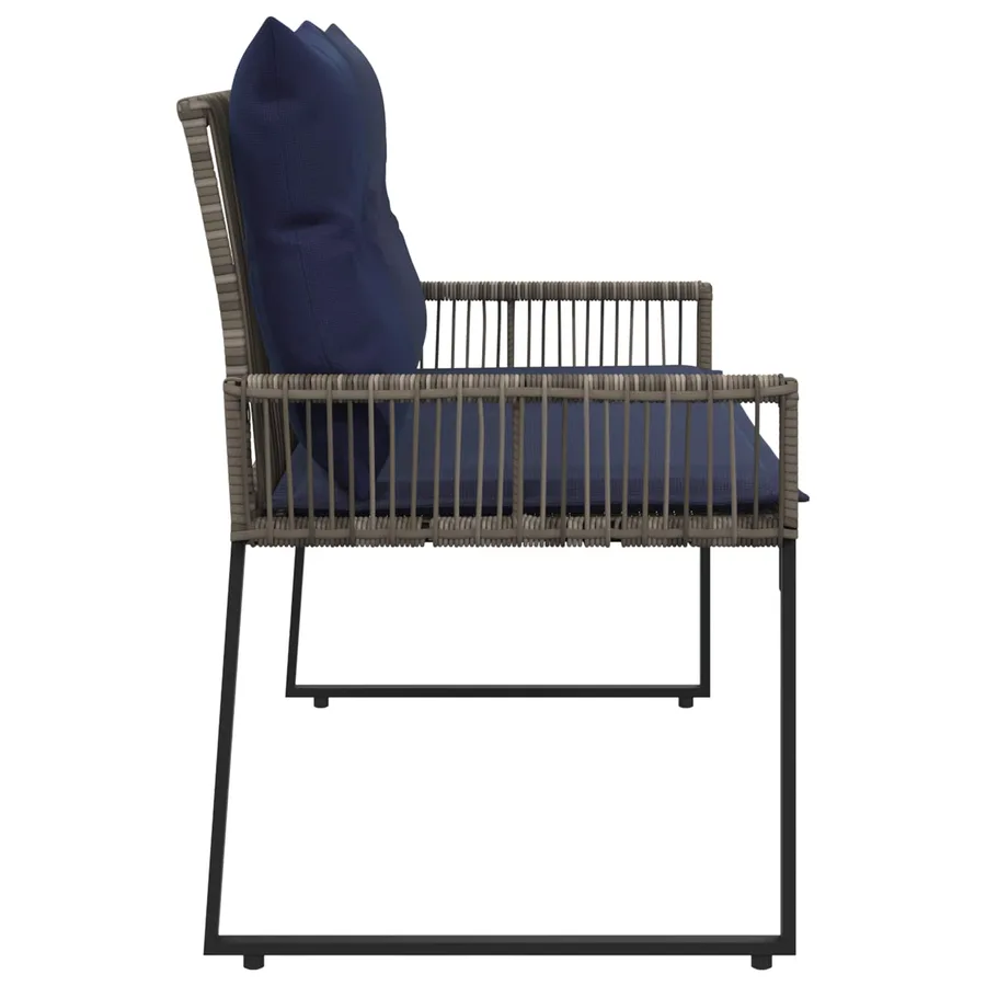 Banc extérieur avec coussin 4 pcs Gris et bleu marine polyrotin - 6