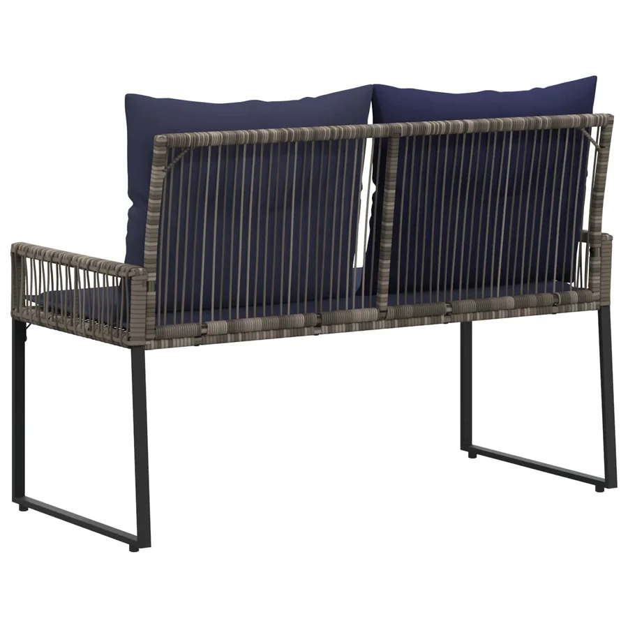 Banc extérieur avec coussin 4 pcs Gris et bleu marine polyrotin - 7
