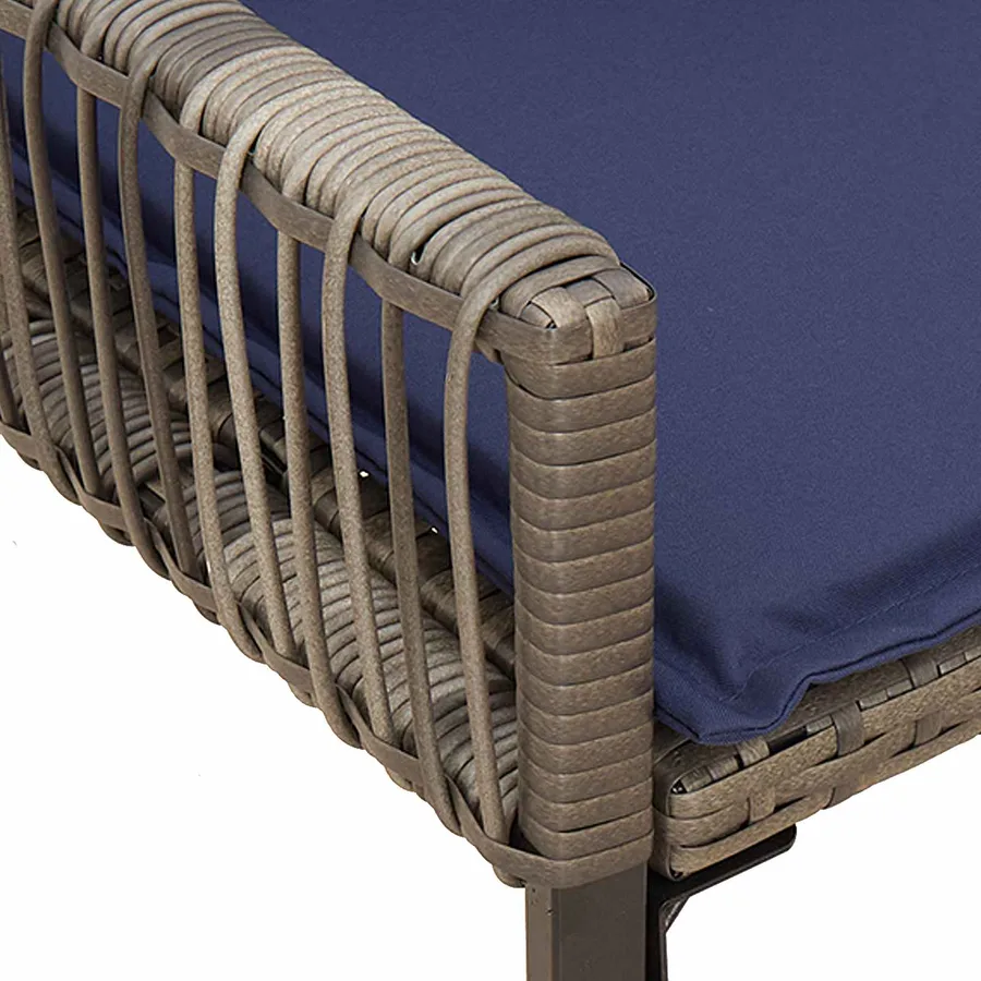 Banc extérieur avec coussin 4 pcs Gris et bleu marine polyrotin - 8